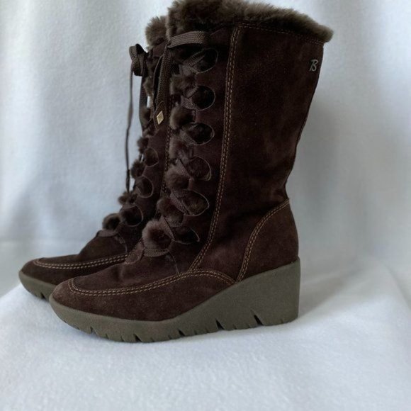 Brillant Brown Suede WATERPROOF Wedge Lace Up Boot, Women's Size 7.5 - Picture 3 of 6